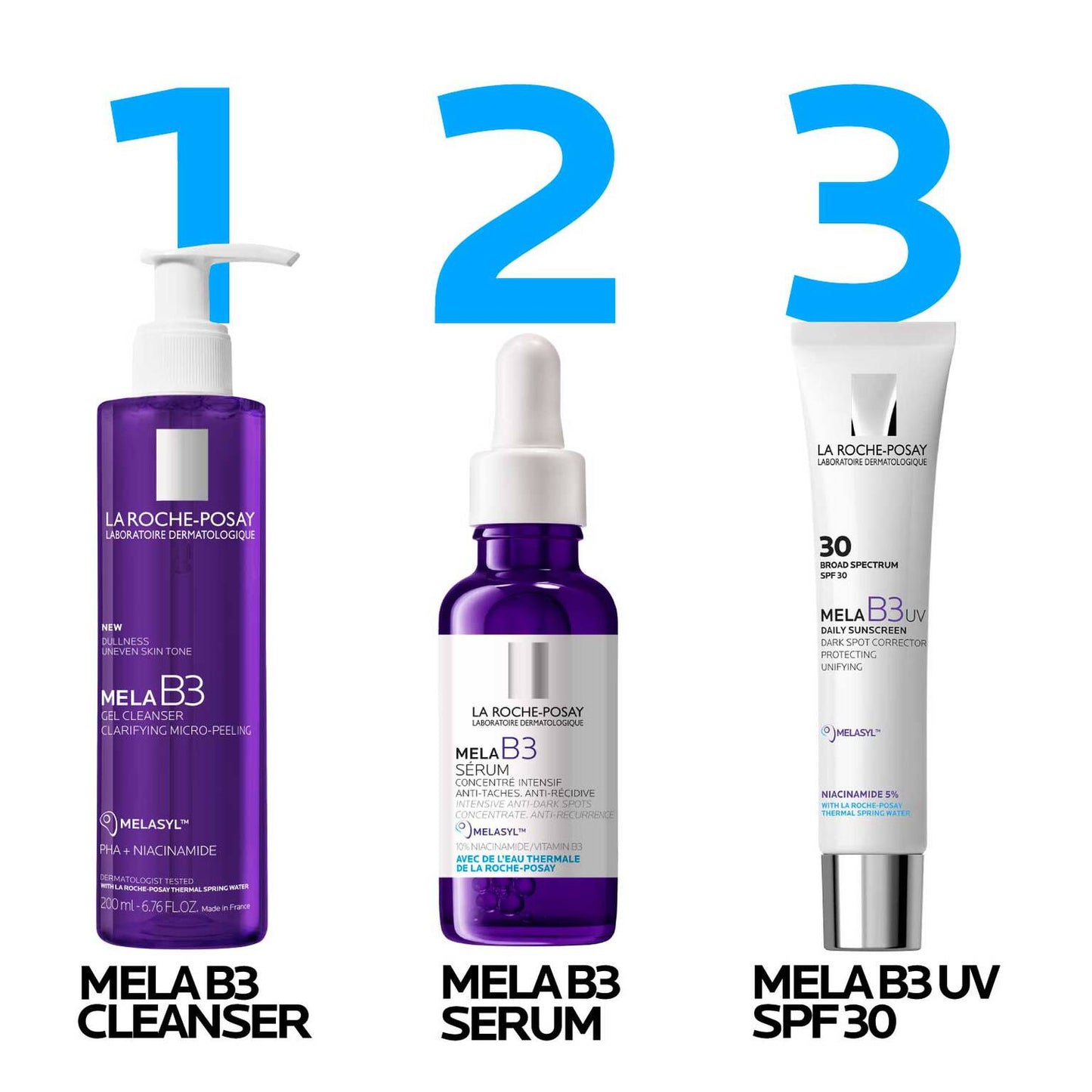 mela-b3-dark-spot-serum-with-melasyltm-niacinamide-t3 LaRochePosay-Product-MelaB3-MelaB3Cleanser-200ml-03337875890069-Routine_1500x1500_REV.jpg